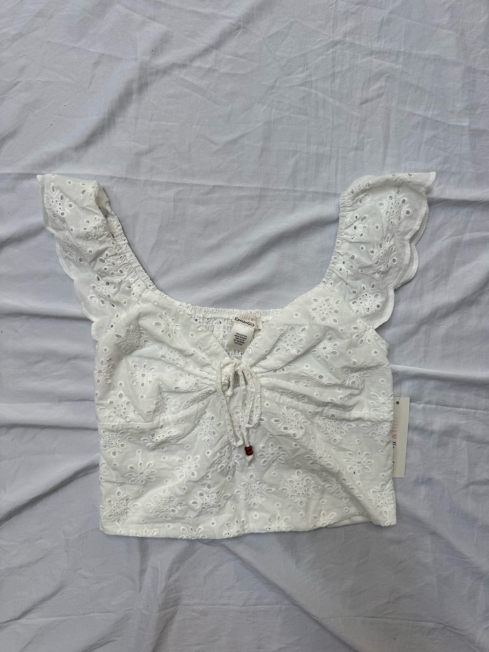 URBAN Romantics White Eyelet Tie-Front Crop Top